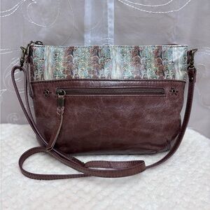 The Sak “Deena” Distressed Look Brown/Blue Leather Crossbody Purse